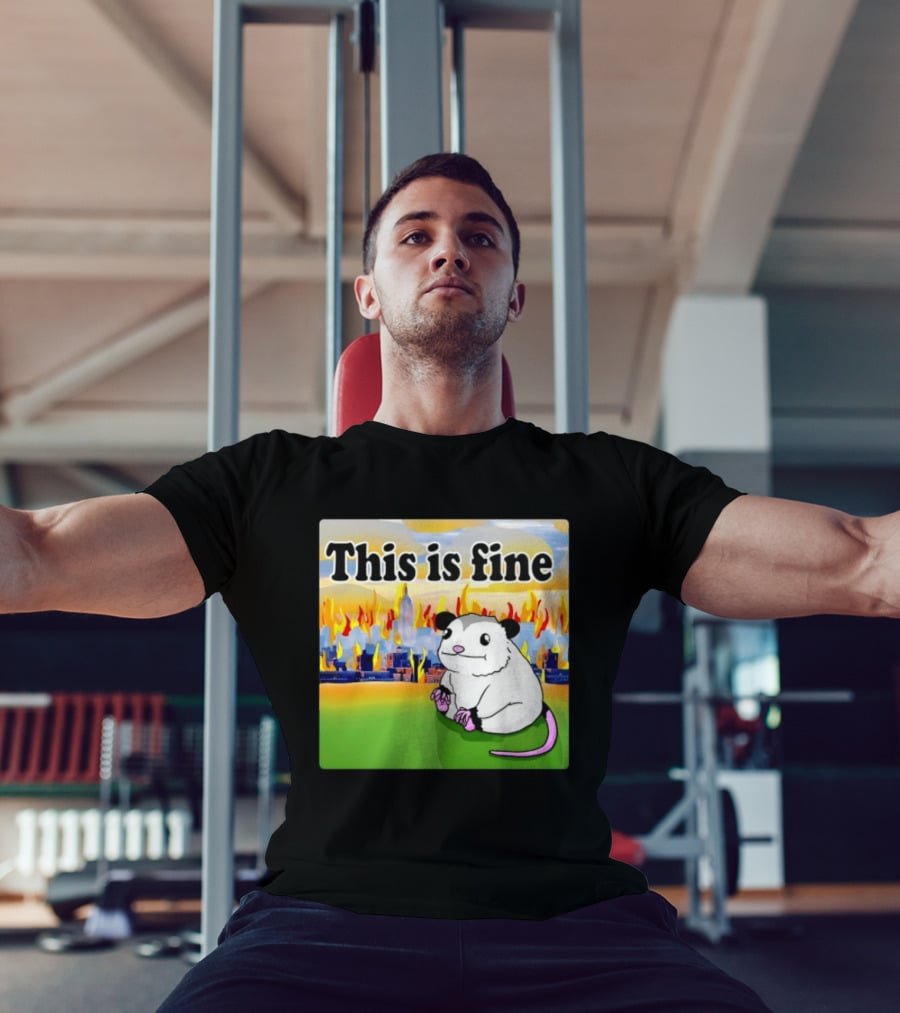 This Is Fine Opossum New York City NYC Urban Skyline Flames T-Shirt
