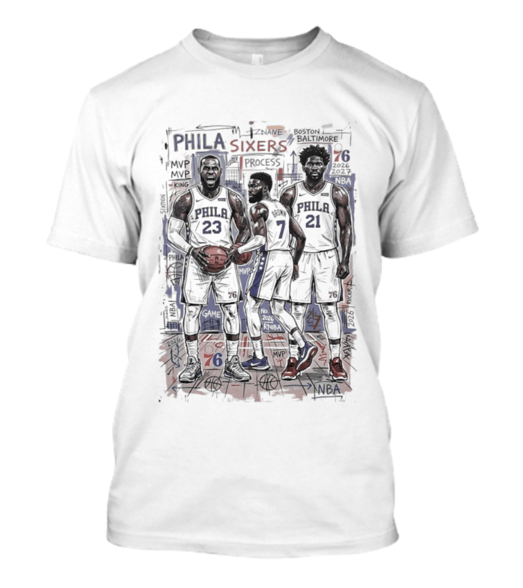 Philadelphia 76ers Big 3 Process LeBron James Jaylen Brown Joel Embiid T-Shirt