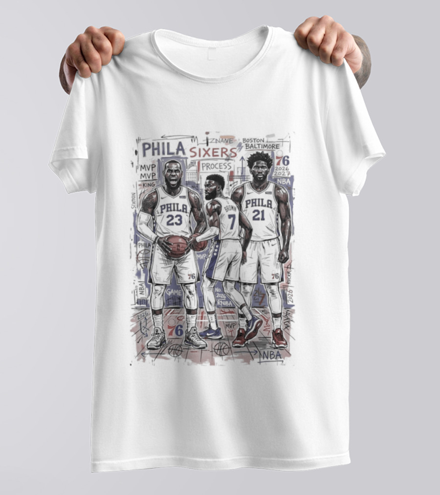 Philadelphia 76ers Big 3 Process LeBron James Jaylen Brown Joel Embiid T-Shirt