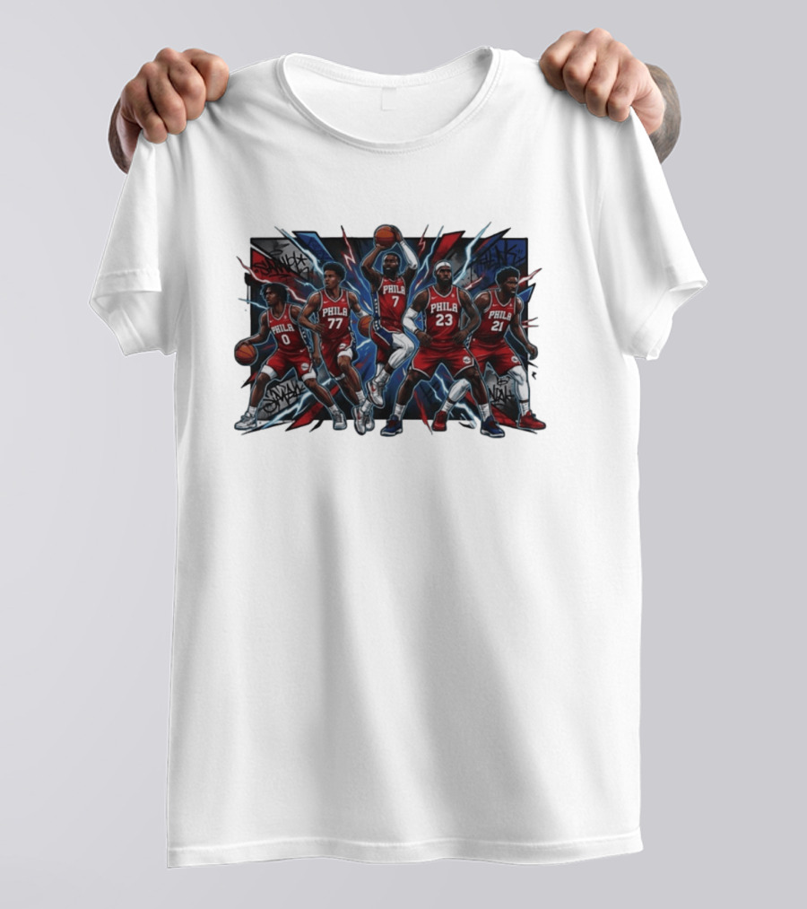 Philadelphia 76ers Lebron James Jaylen Brown Joel Embiid VJ Edgecombe Tyrese Maxey Phila Red Jerseys Basketball Team T-Shirt
