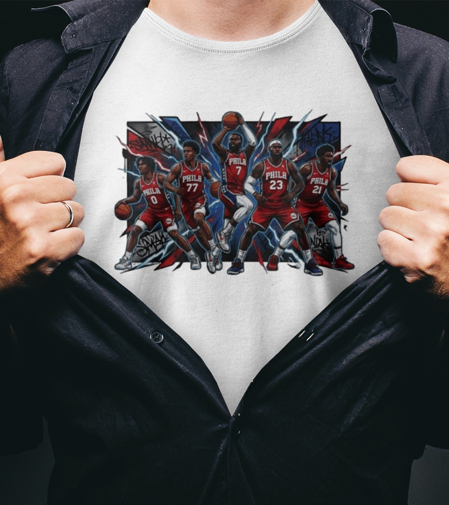 Philadelphia 76ers Lebron James Jaylen Brown Joel Embiid VJ Edgecombe Tyrese Maxey Phila Red Jerseys Basketball Team T-Shirt