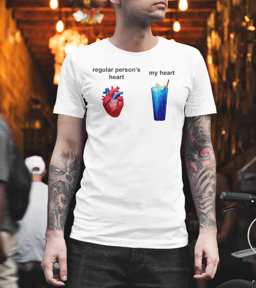 Regular Person's Heart Vs My Heart Blue Drink Emojis T-Shirt