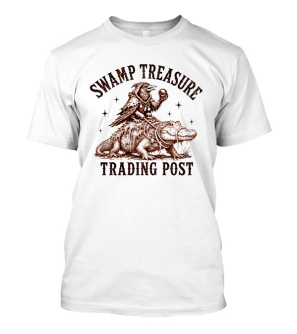 Swamp Treasure Trading Post Raven And Alligator Adventure Scene T-Shirt