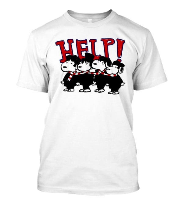 Peanuts Snoopy Beatles Help Parody Red Scarf T-Shirt