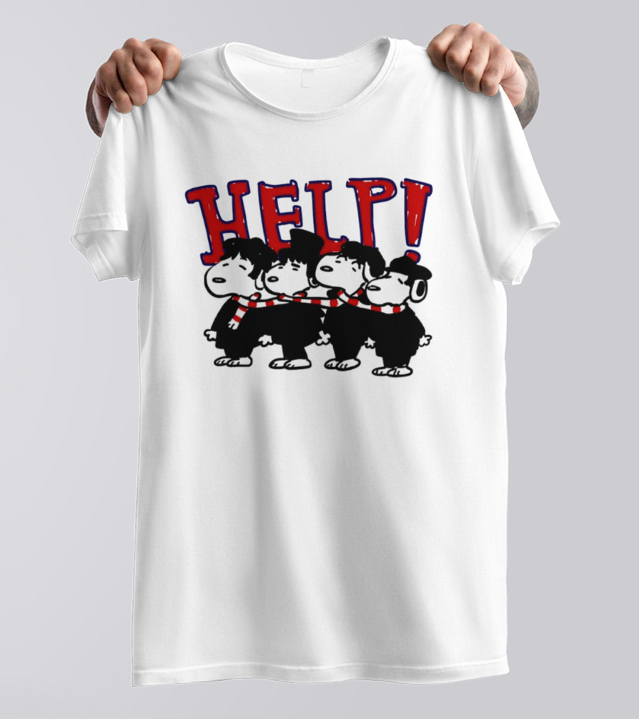 Peanuts Snoopy Beatles Help Parody Red Scarf T-Shirt