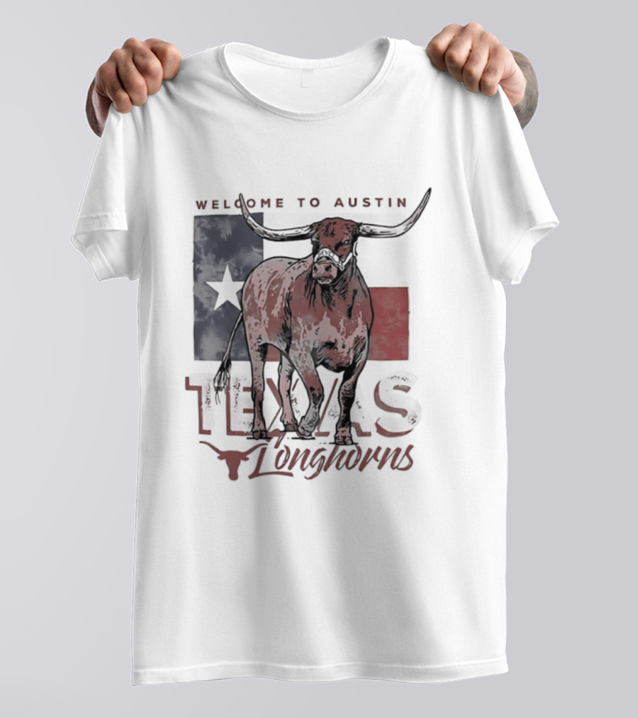 Welcome To Austin Texas Longhorns Bevo Texas Flag T-Shirt