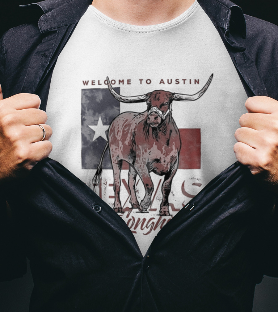 Welcome To Austin Texas Longhorns Bevo Texas Flag T-Shirt