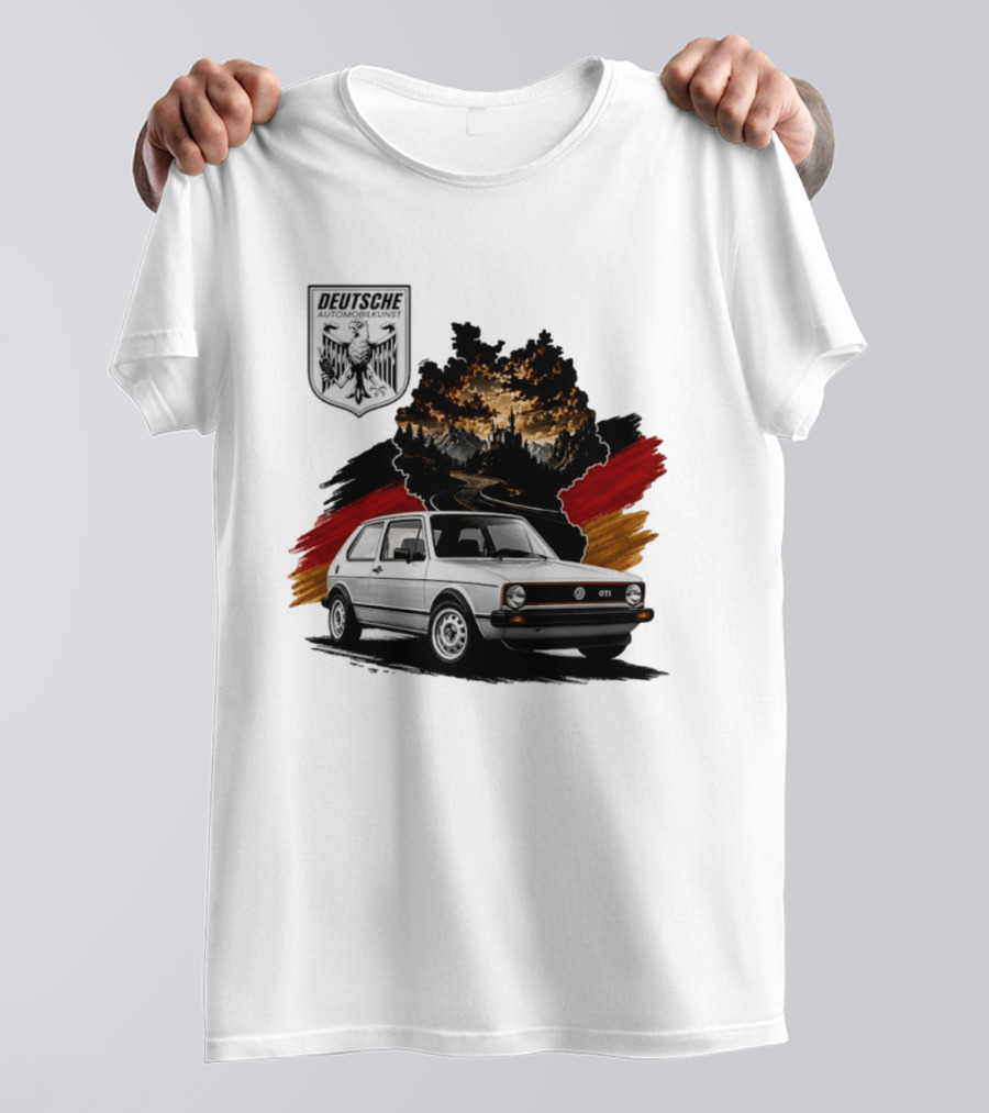 Deutsche Automobilkunst Volkswagen Golf GTI Germany Map Scenic Road Eagle Crest T-Shirt