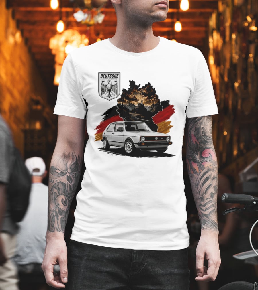 Deutsche Automobilkunst Volkswagen Golf GTI Germany Map Scenic Road Eagle Crest T-Shirt
