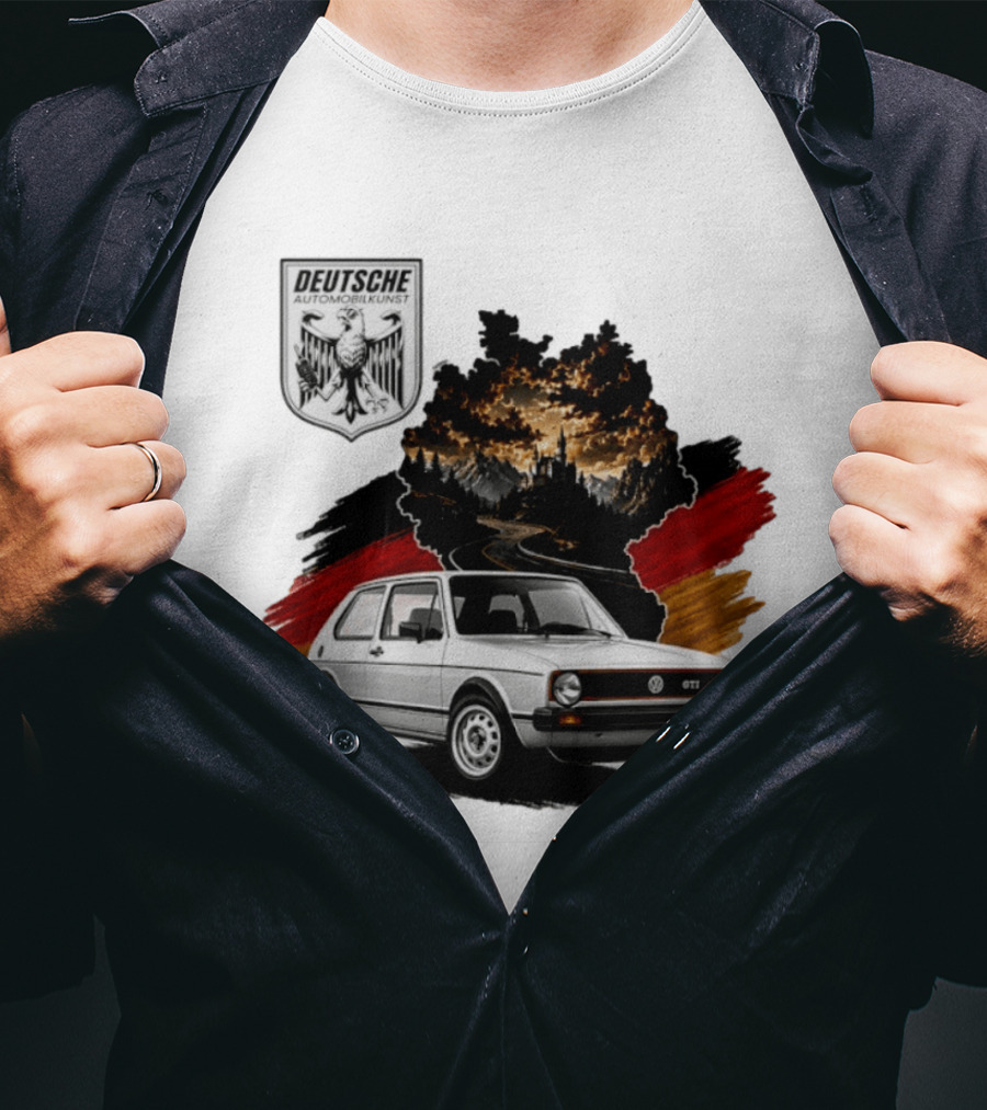 Deutsche Automobilkunst Volkswagen Golf GTI Germany Map Scenic Road Eagle Crest T-Shirt
