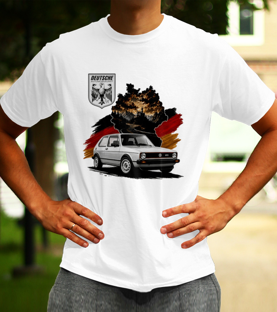 Deutsche Automobilkunst Volkswagen Golf GTI Germany Map Scenic Road Eagle Crest T-Shirt