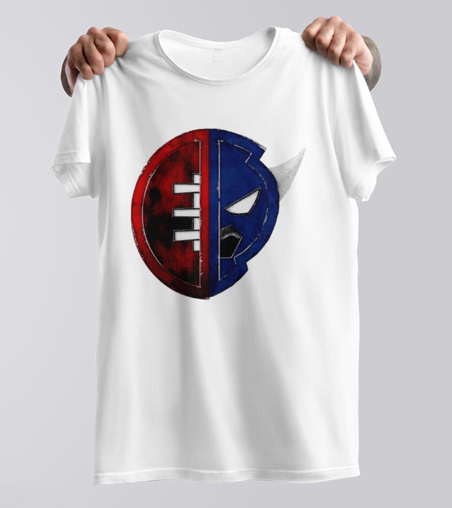 Buffalo Football Fusion Mask Emblem Red Blue Horns T-Shirt
