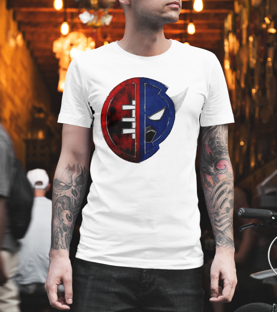Buffalo Football Fusion Mask Emblem Red Blue Horns T-Shirt