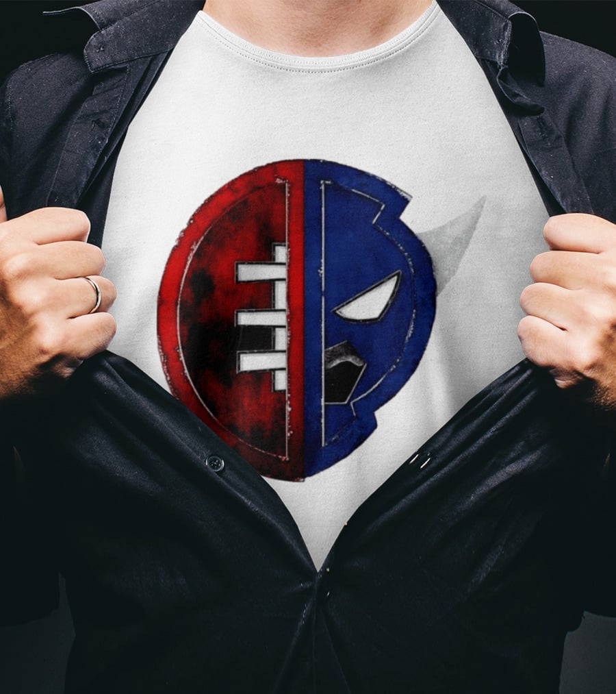 Buffalo Football Fusion Mask Emblem Red Blue Horns T-Shirt
