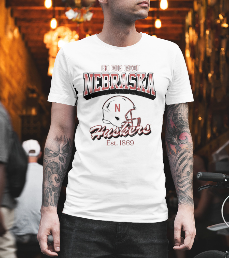 Go Big Red Nebraska Huskers Est 1869 Helmet T-Shirt