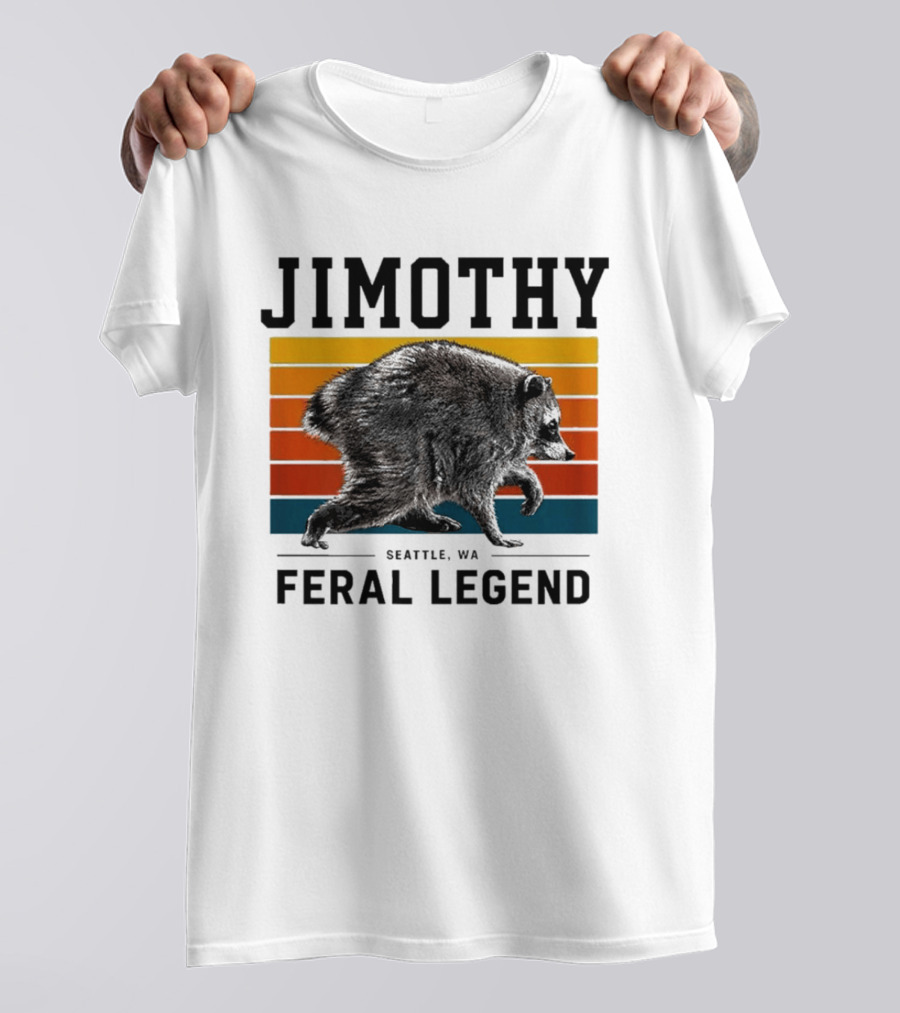 Jimothy Feral Legend Seattle WA Raccoon Vintage Stripes T-Shirt