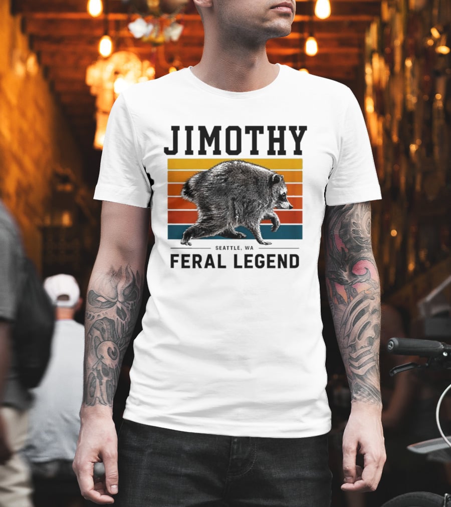 Jimothy Feral Legend Seattle WA Raccoon Vintage Stripes T-Shirt