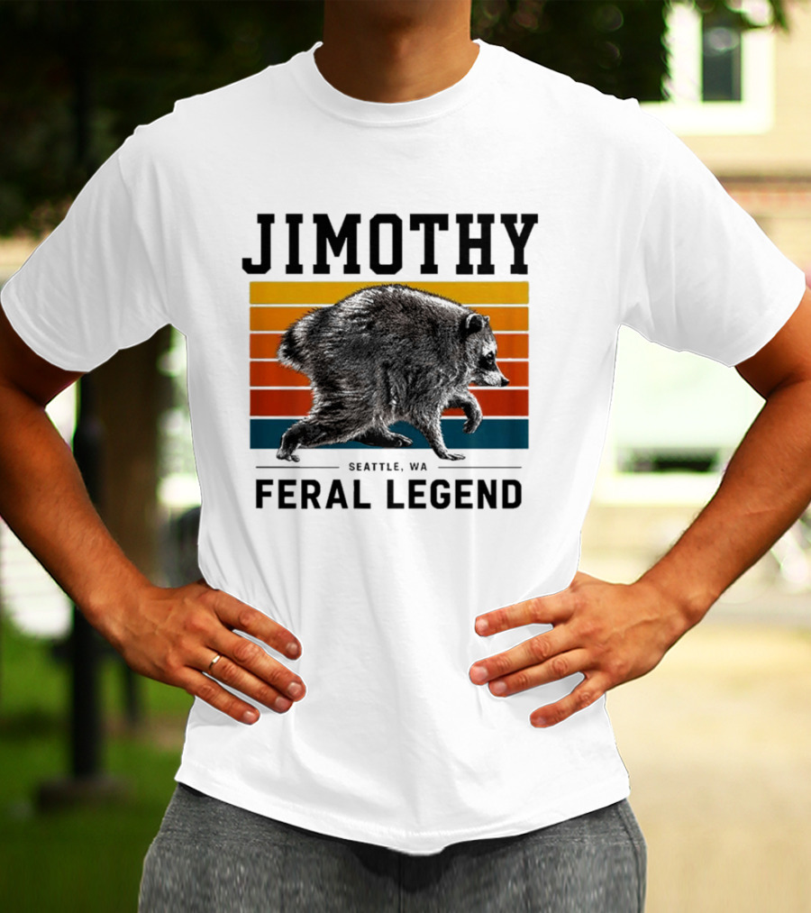 Jimothy Feral Legend Seattle WA Raccoon Vintage Stripes T-Shirt