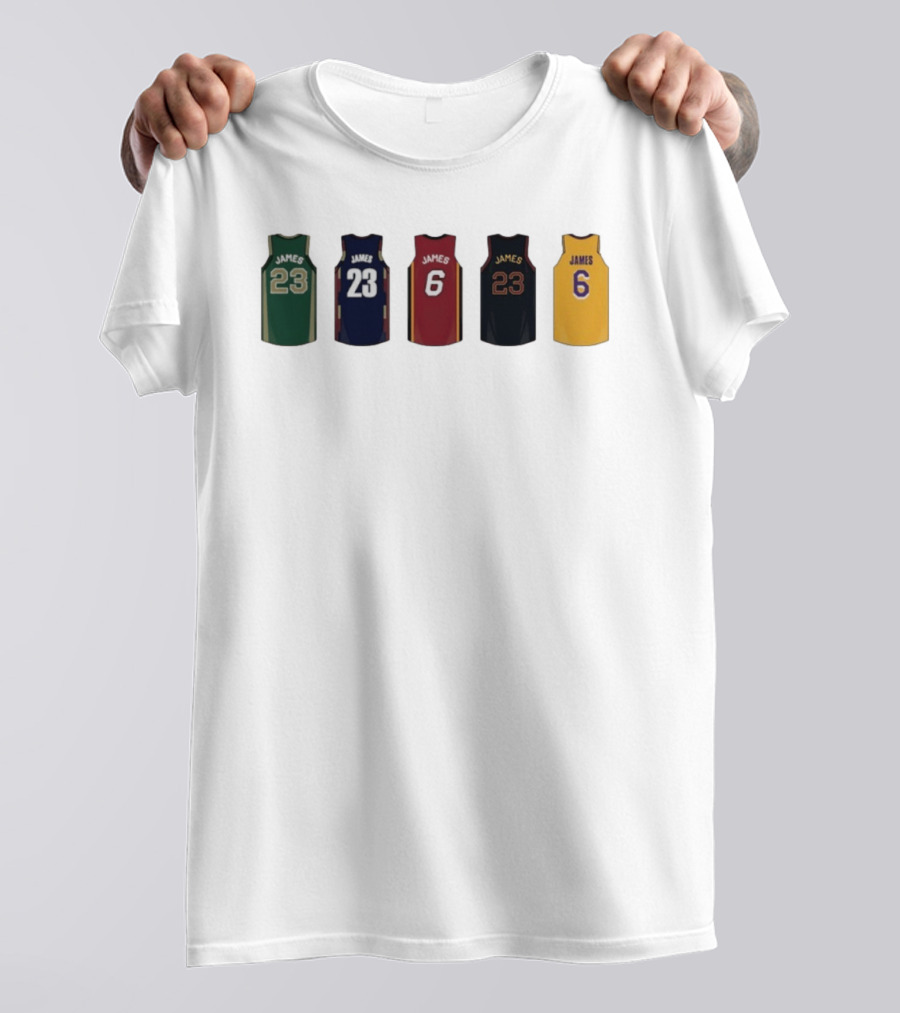LeBron James Jersey Collection Boston Celtics Cleveland Cavaliers Miami Heat Los Angeles Lakers T-Shirt