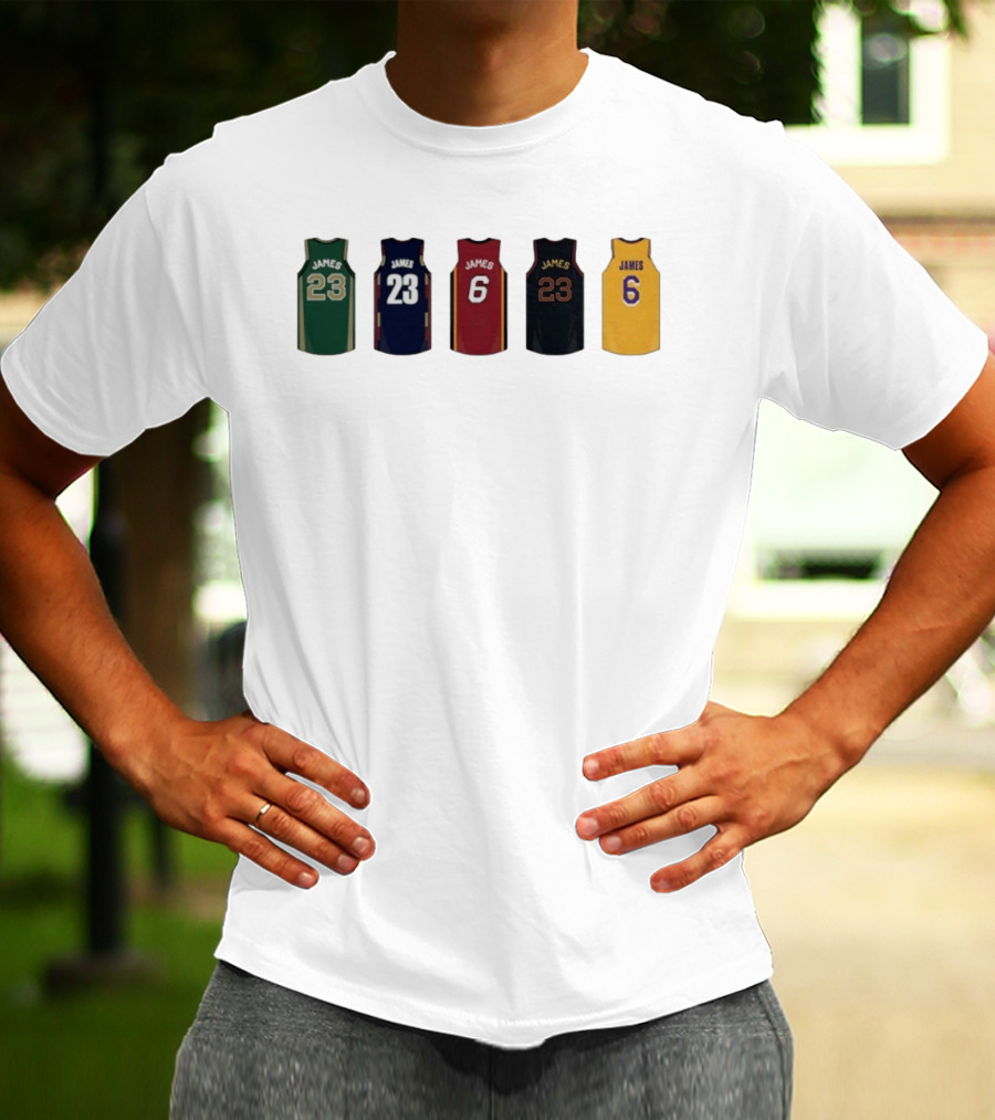 LeBron James Jersey Collection Boston Celtics Cleveland Cavaliers Miami Heat Los Angeles Lakers T-Shirt