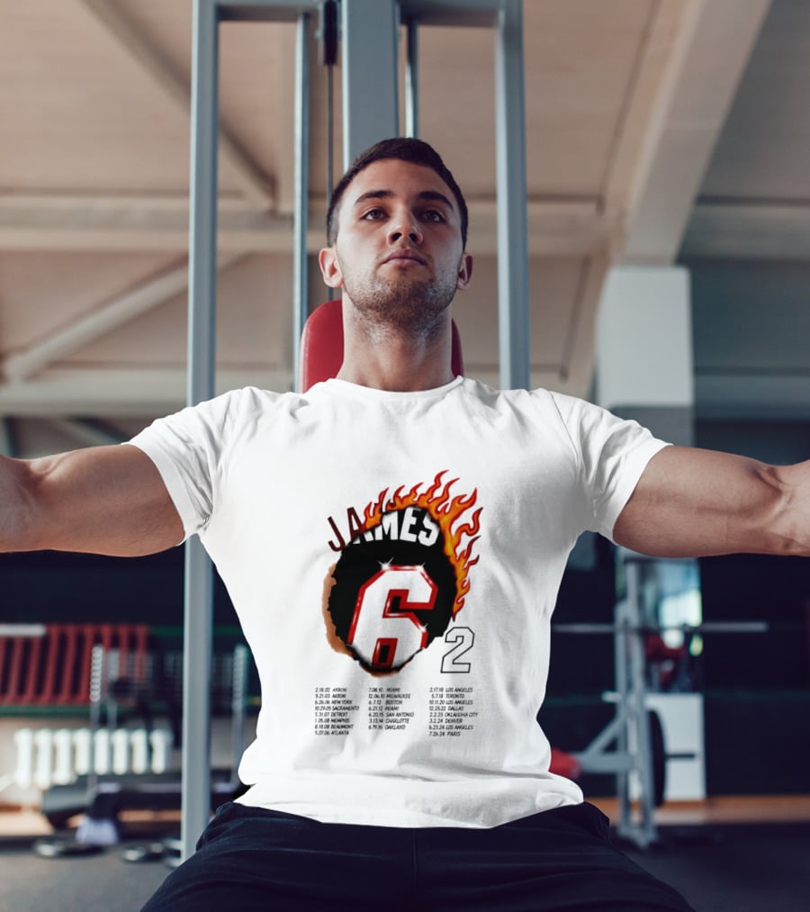 LeBron James 6 Burning Number With Game Dates T-Shirt