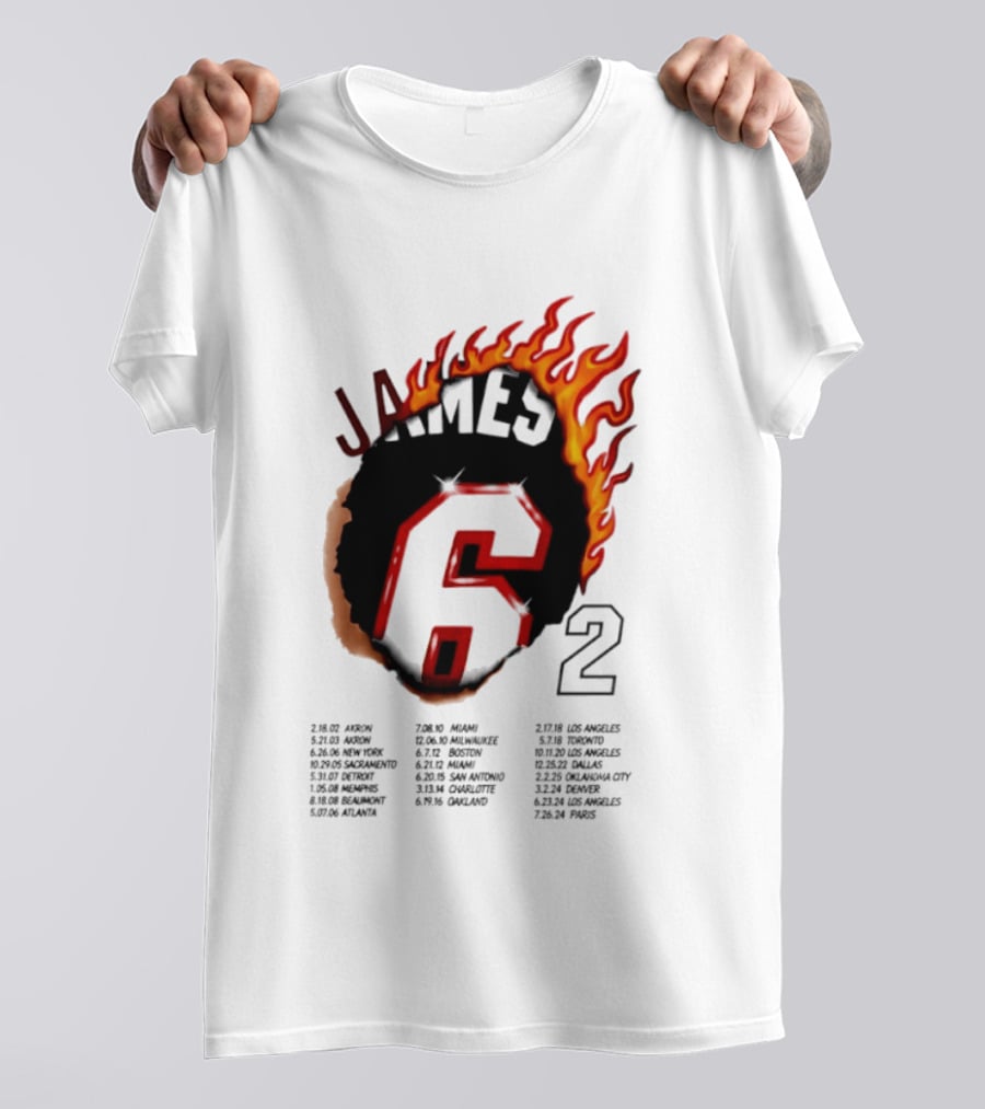 LeBron James 6 Burning Number With Game Dates T-Shirt