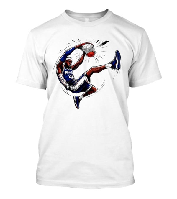 Philadelphia 76ers Phila 23 Basketball Player Dunking Action T-Shirt