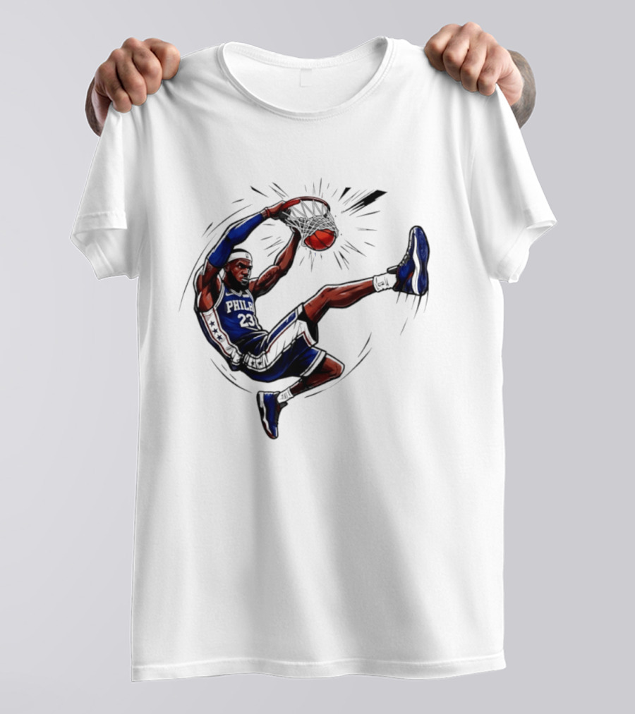 Philadelphia 76ers Phila 23 Basketball Player Dunking Action T-Shirt