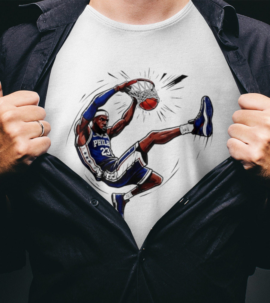 Philadelphia 76ers Phila 23 Basketball Player Dunking Action T-Shirt