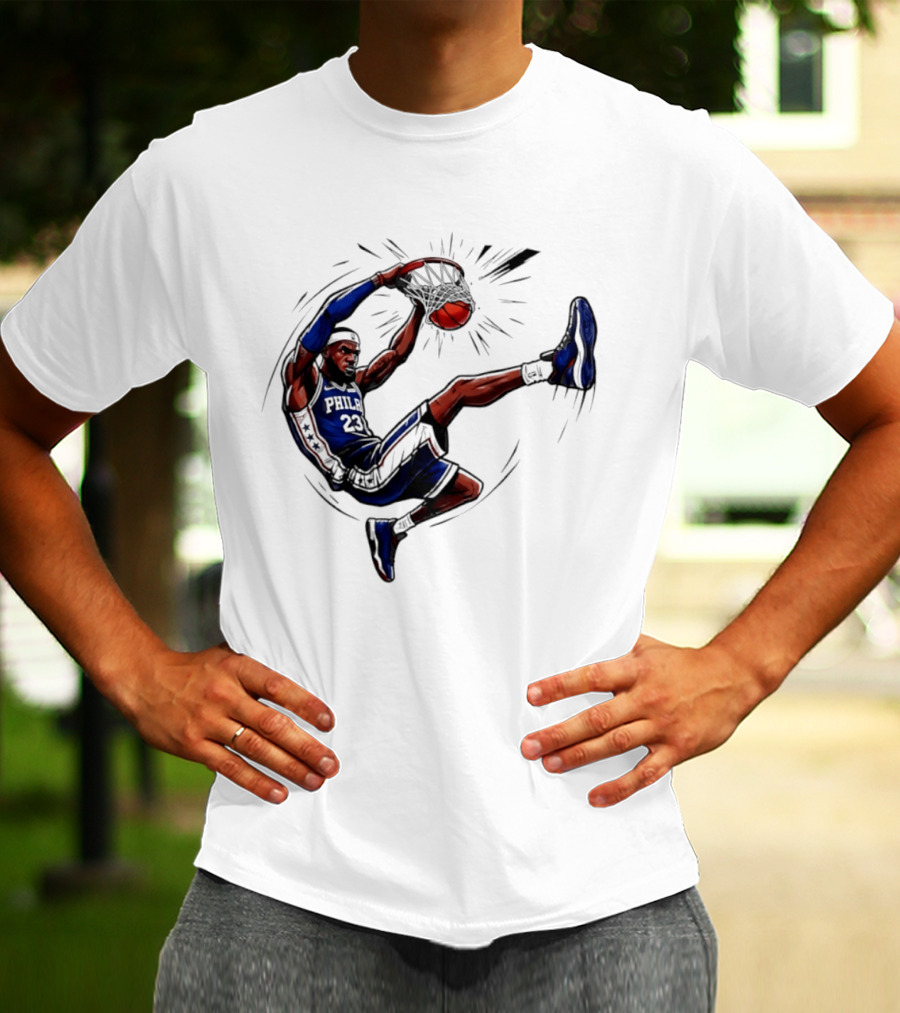 Philadelphia 76ers Phila 23 Basketball Player Dunking Action T-Shirt