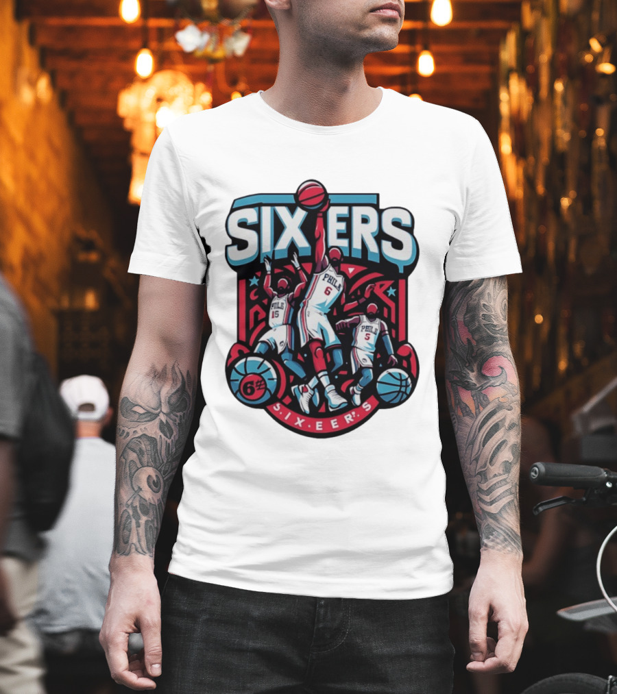 Philadelphia Sixers 2026 NBA Collage Featuring Number 6 Phila Basketball Player T-Shirt