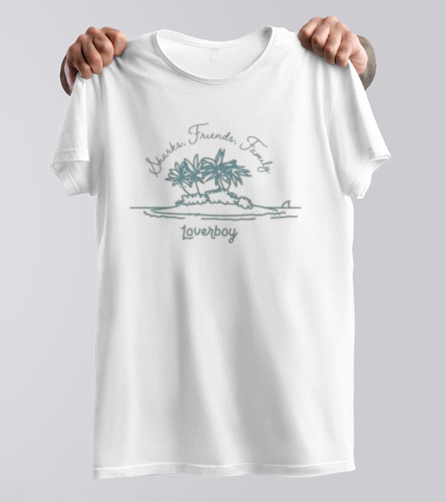 Loverboy Store Sharks Friends Family Classic Crop Tropical Island Scene T-Shirt