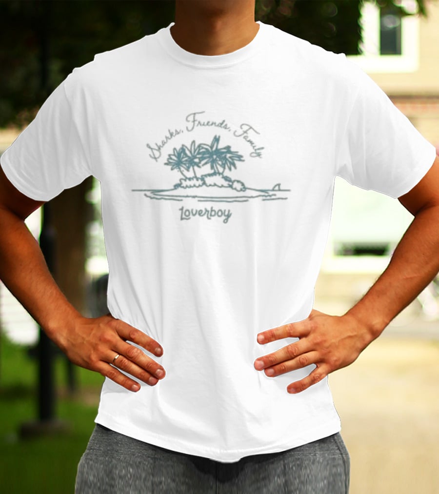 Loverboy Store Sharks Friends Family Classic Crop Tropical Island Scene T-Shirt