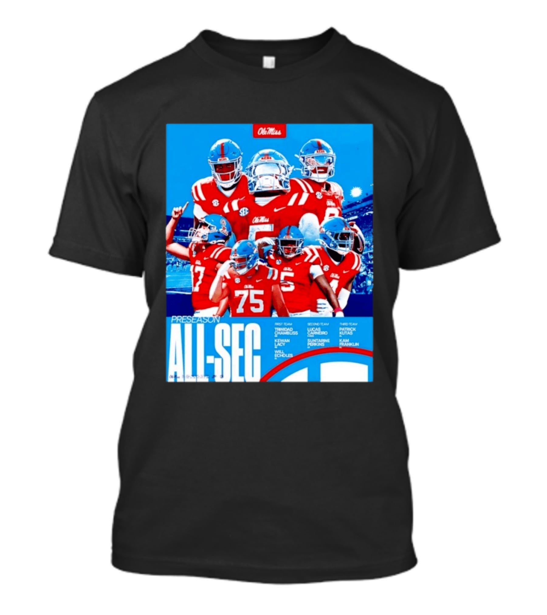 Ole Miss Rebels Preseason All SEC First Second Third Team Football Players T-Shirt