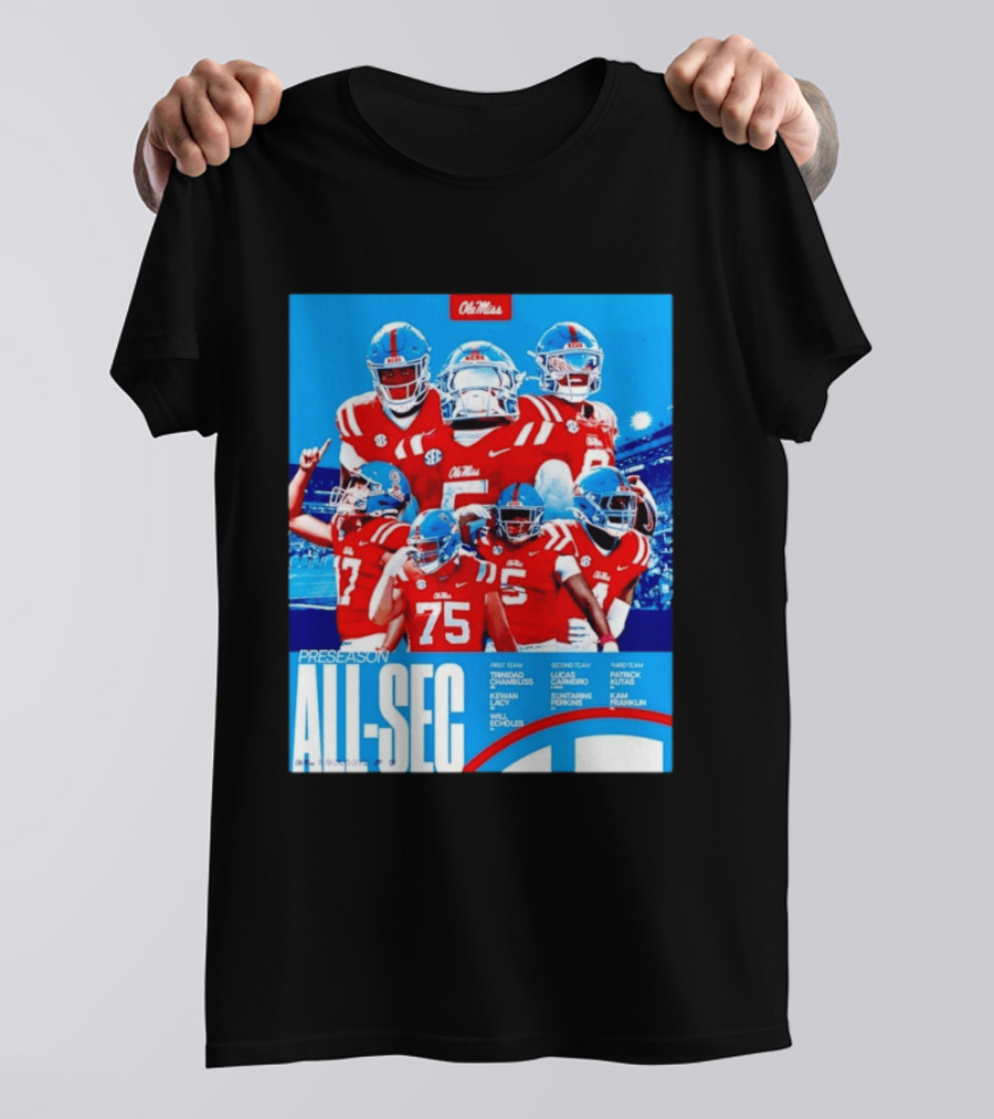 Ole Miss Rebels Preseason All SEC First Second Third Team Football Players T-Shirt