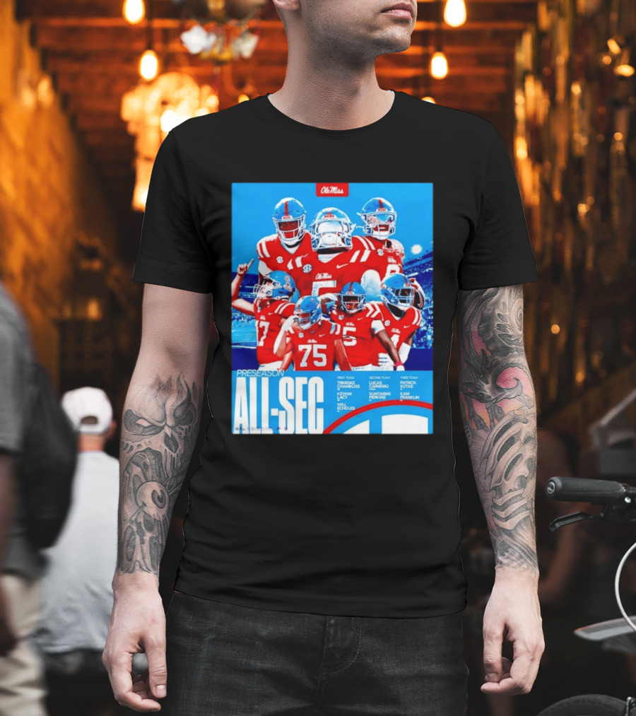 Ole Miss Rebels Preseason All SEC First Second Third Team Football Players T-Shirt