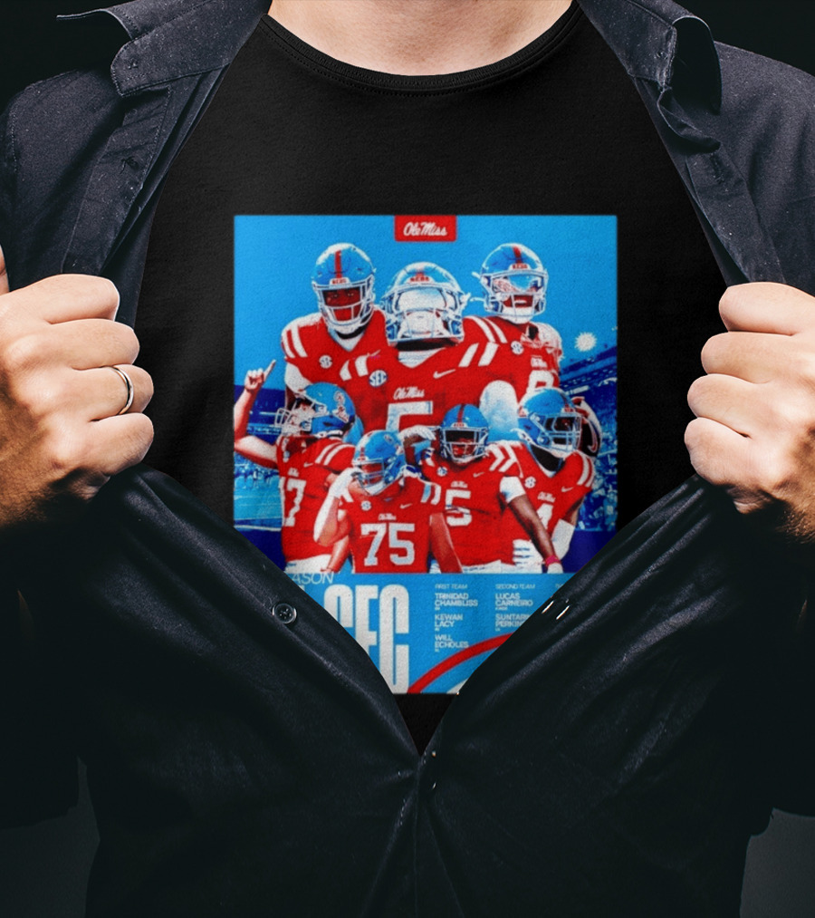 Ole Miss Rebels Preseason All SEC First Second Third Team Football Players T-Shirt