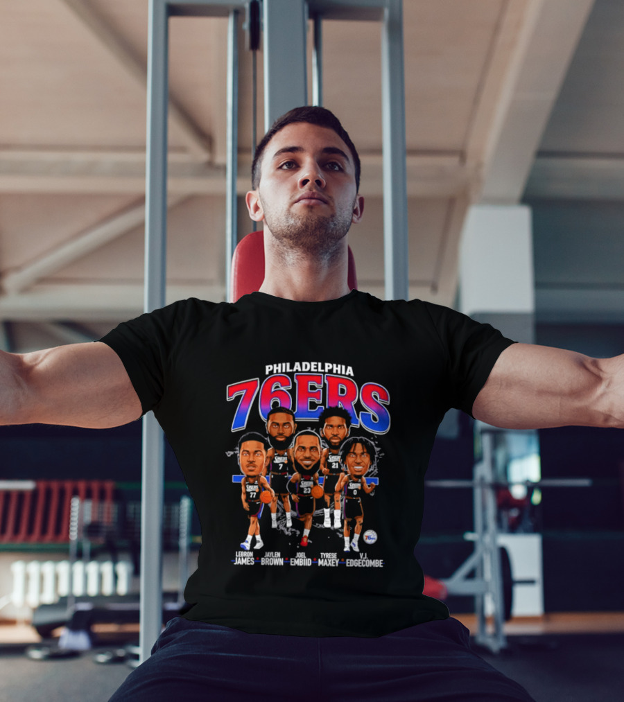 Philadelphia 76ers Big Five Harden Brown Embiid Maxey Edgecombe Caricatures T-Shirt
