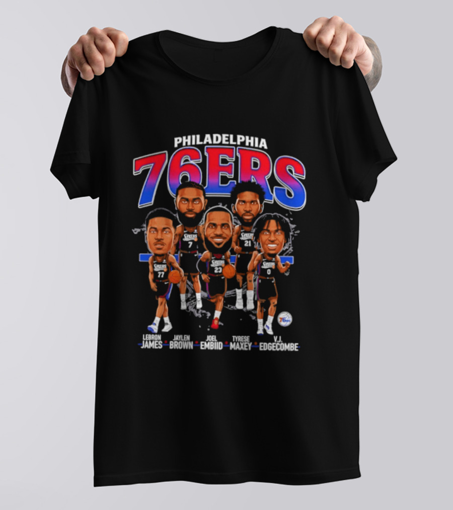 Philadelphia 76ers Big Five Harden Brown Embiid Maxey Edgecombe Caricatures T-Shirt