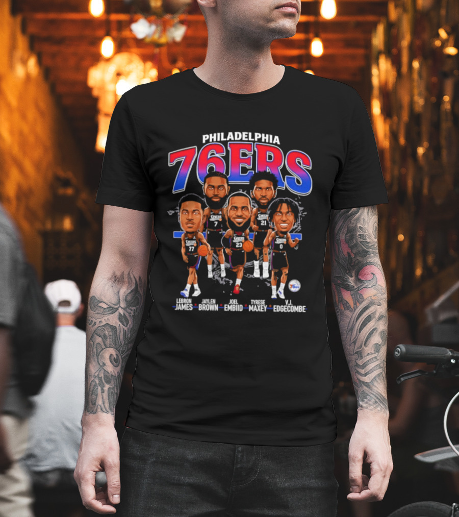 Philadelphia 76ers Big Five Harden Brown Embiid Maxey Edgecombe Caricatures T-Shirt