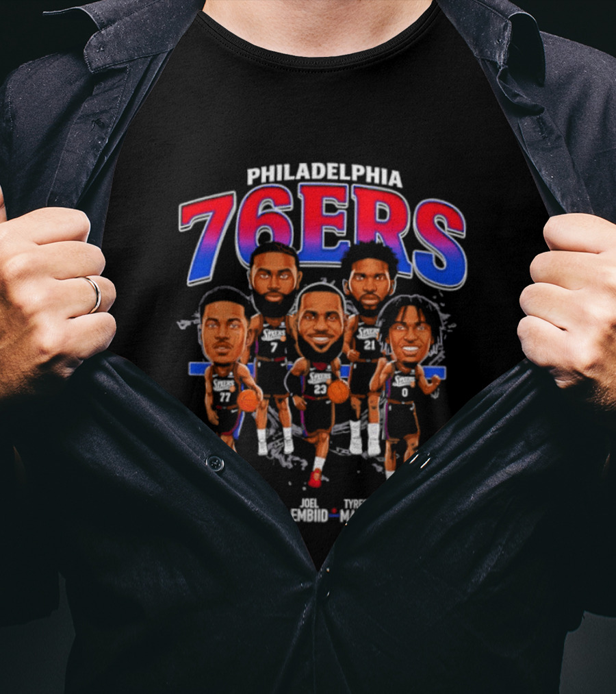 Philadelphia 76ers Big Five Harden Brown Embiid Maxey Edgecombe Caricatures T-Shirt