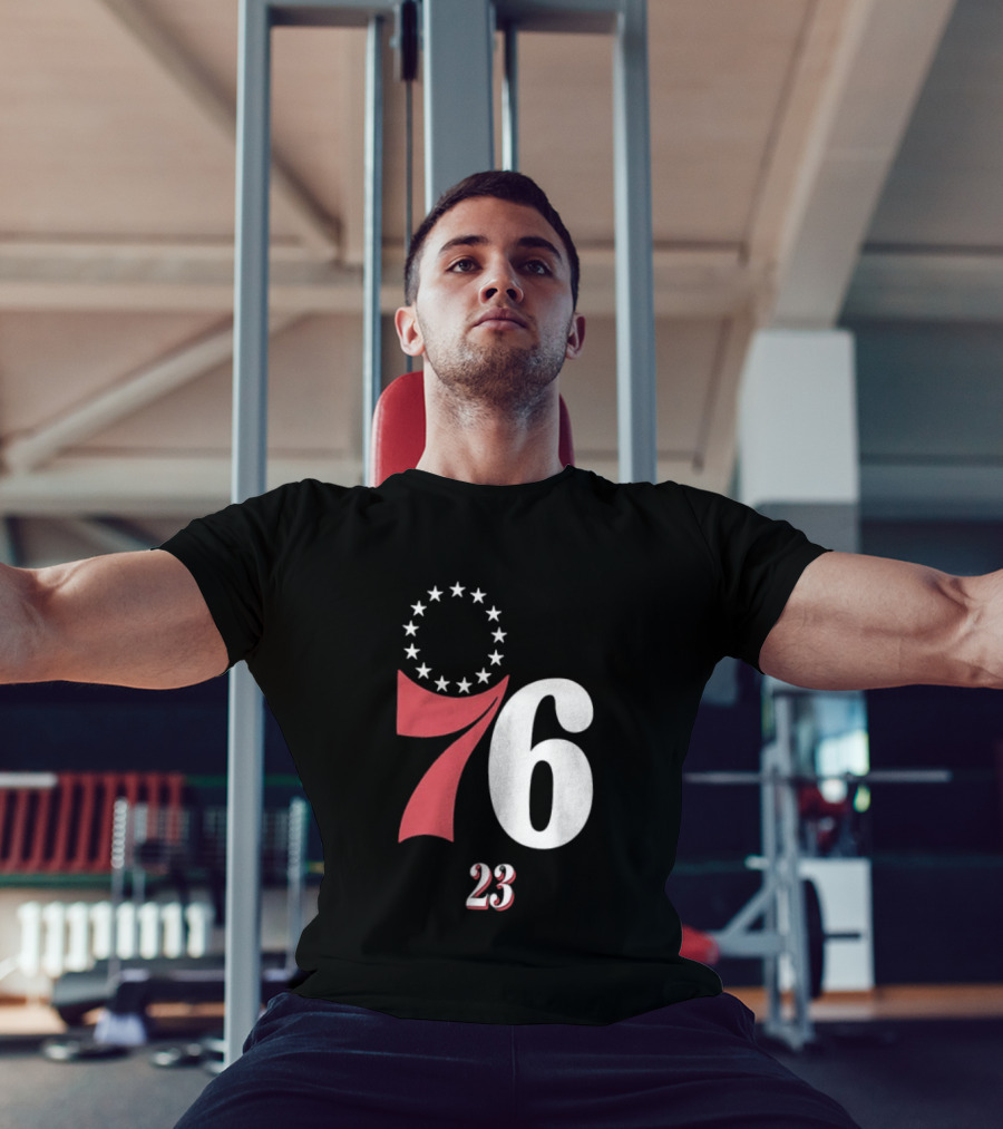 Philadelphia 76ers LeBron James 23 In The Paint Name And Number Royal 76ers T-Shirt