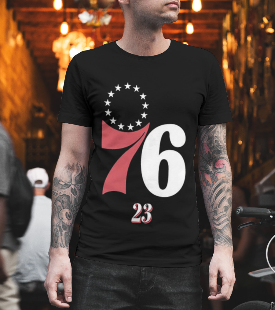 Philadelphia 76ers LeBron James 23 In The Paint Name And Number Royal 76ers T-Shirt