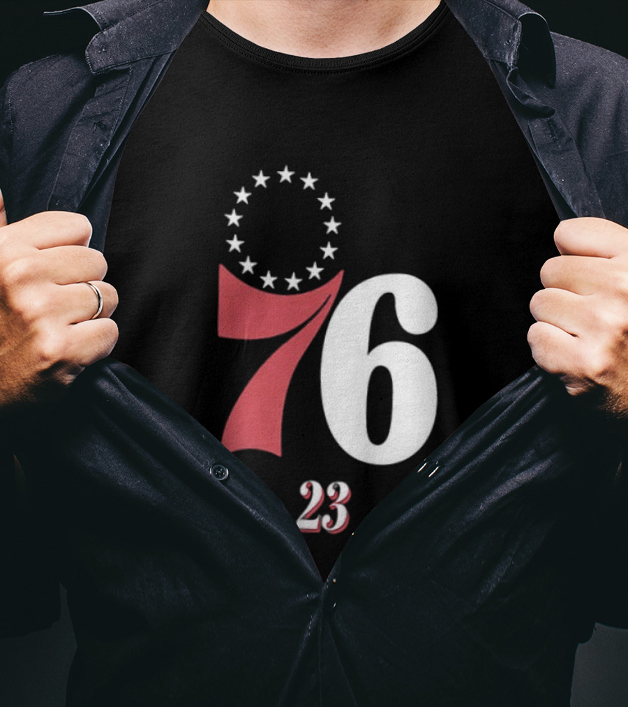 Philadelphia 76ers LeBron James 23 In The Paint Name And Number Royal 76ers T-Shirt