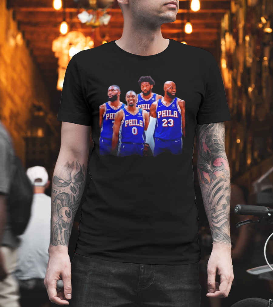 Philadelphia 76ers Joel Embiid Tyrese Maxey Paul George LeBron James NBA Team T-Shirt