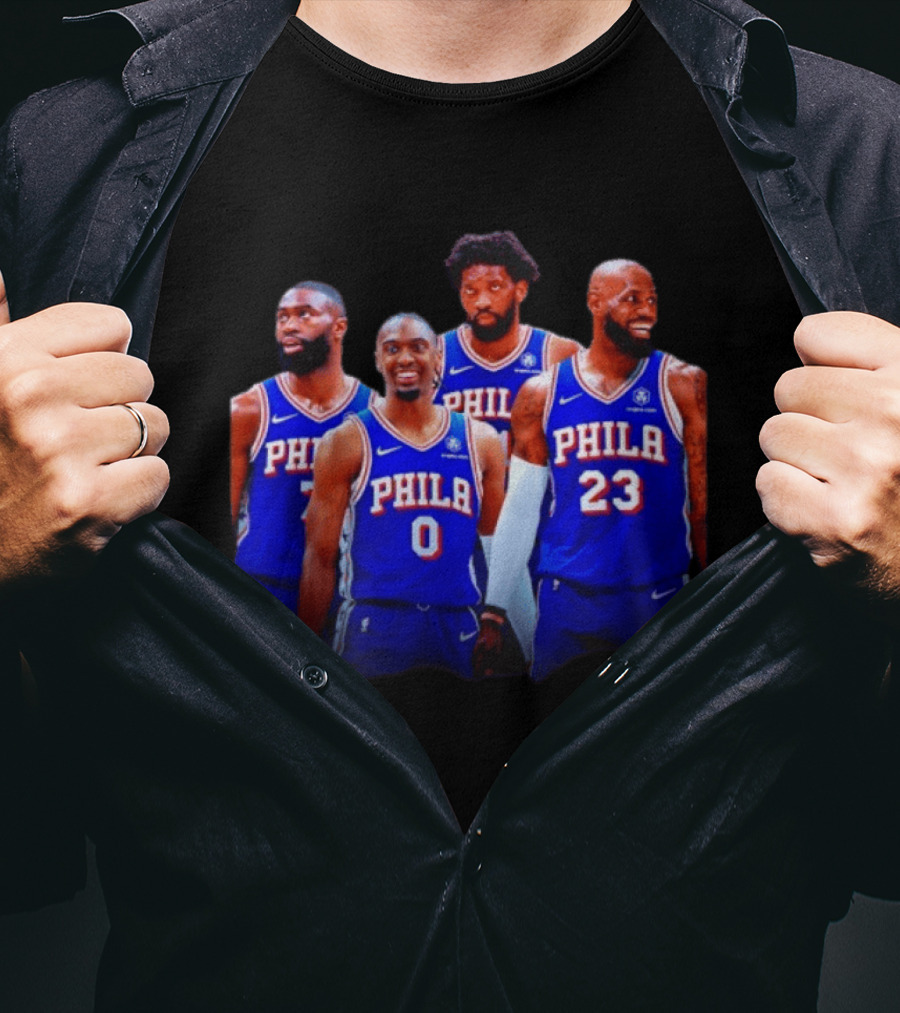 Philadelphia 76ers Joel Embiid Tyrese Maxey Paul George LeBron James NBA Team T-Shirt