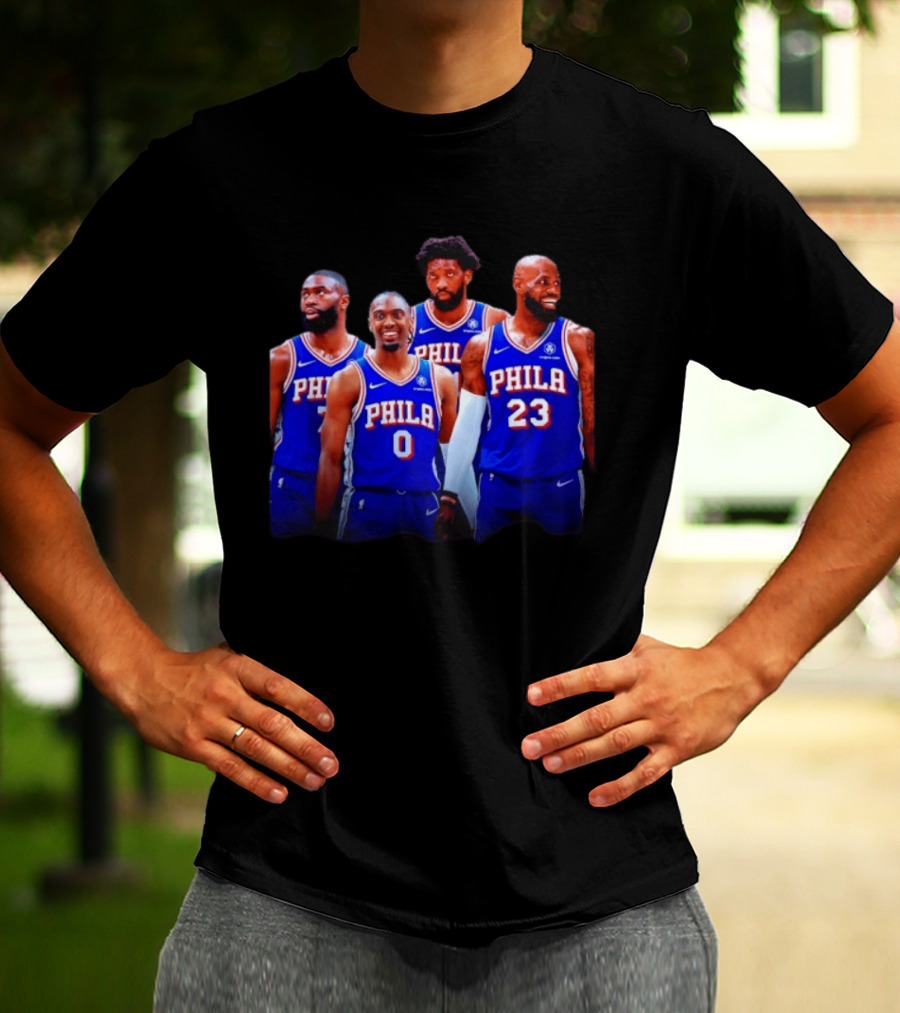 Philadelphia 76ers Joel Embiid Tyrese Maxey Paul George LeBron James NBA Team T-Shirt