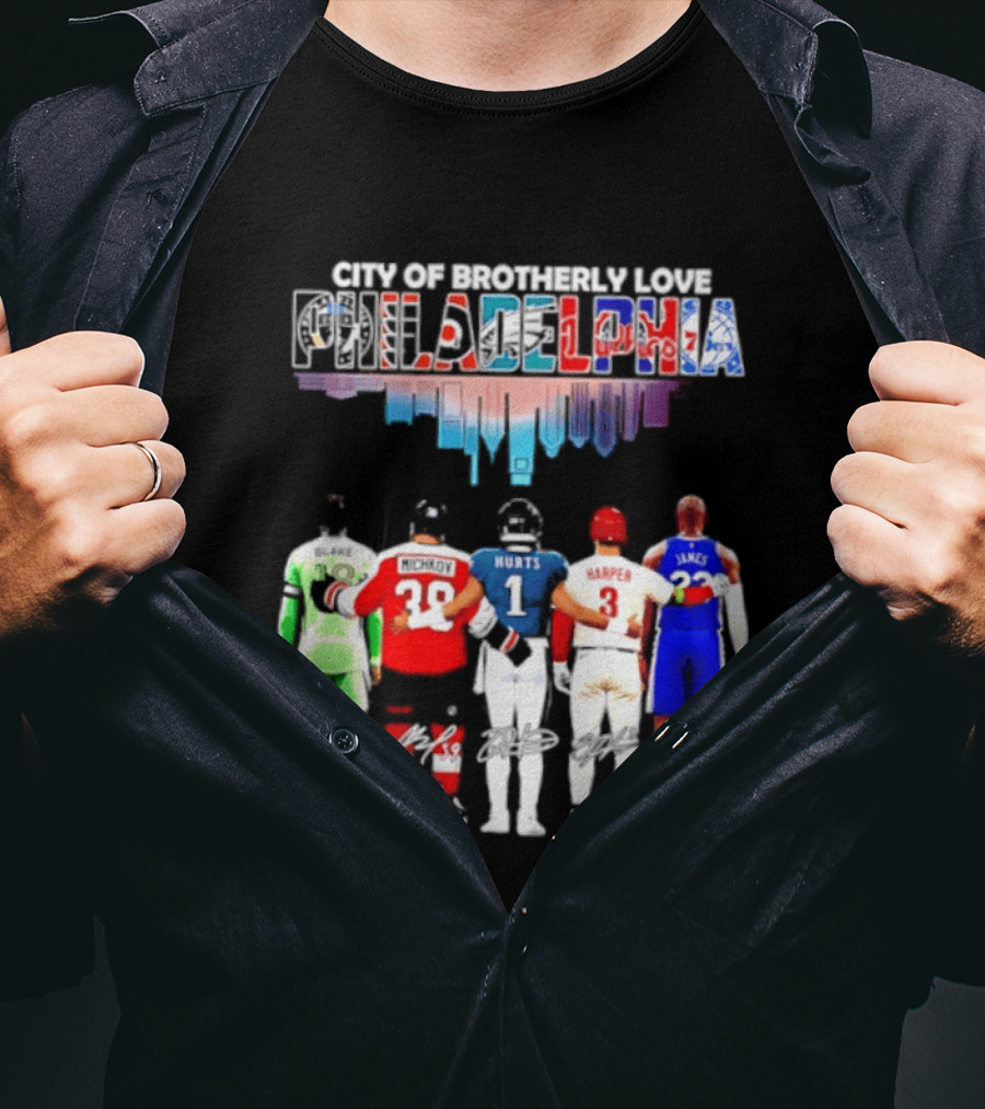 City Of Brotherly Love Philadelphia Skyline James Harper Hurts Blake Michkov T-Shirt
