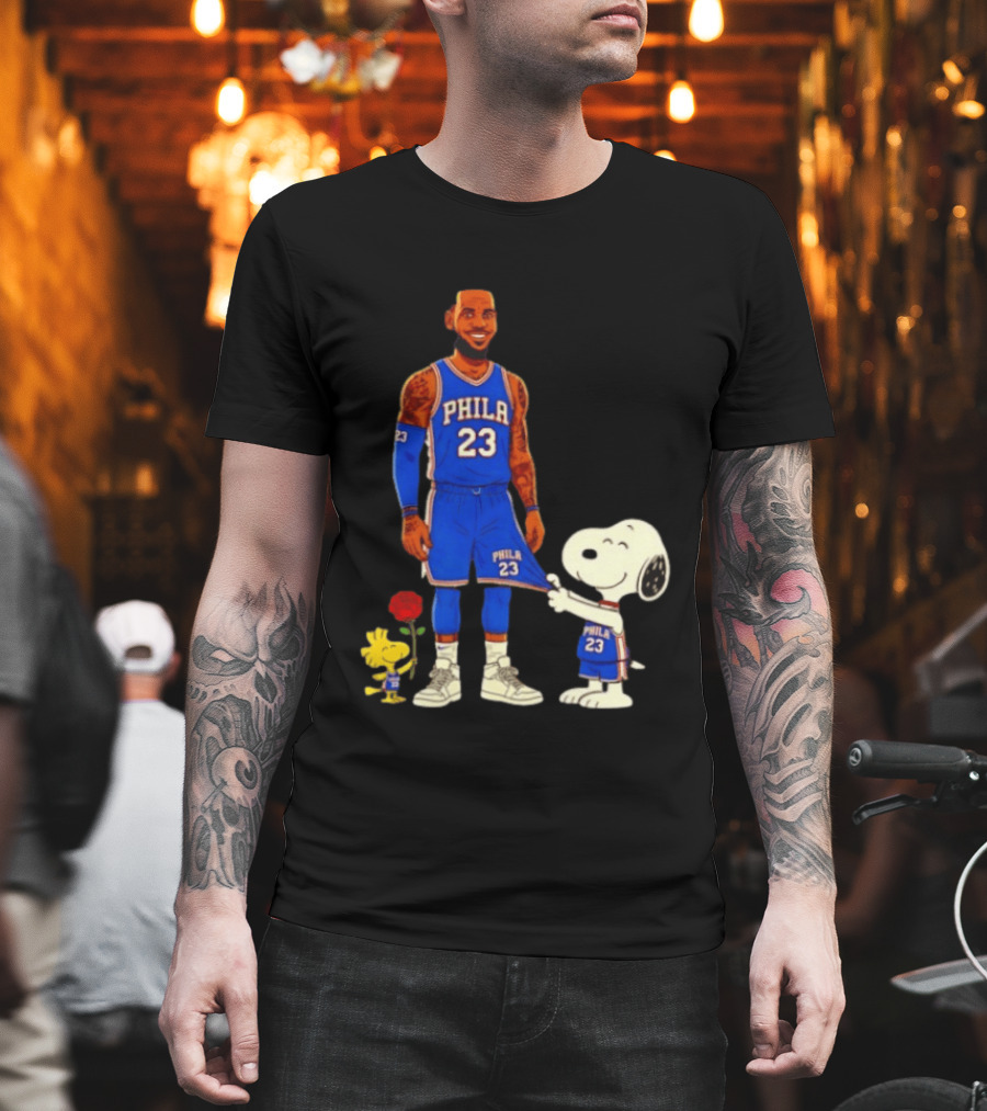 LeBron James Peanuts Collaboration Philadelphia 76ers Snoopy Woodstock 23 Jersey T-Shirt