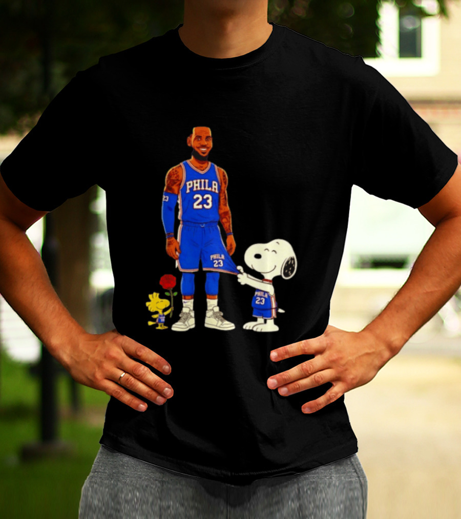 LeBron James Peanuts Collaboration Philadelphia 76ers Snoopy Woodstock 23 Jersey T-Shirt